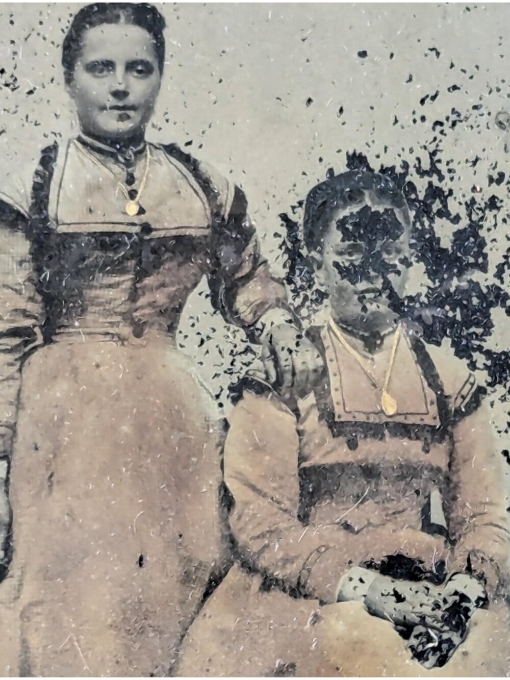 Creepy Ambrotype of 2 women, original antique morbid Early Victorian photograph